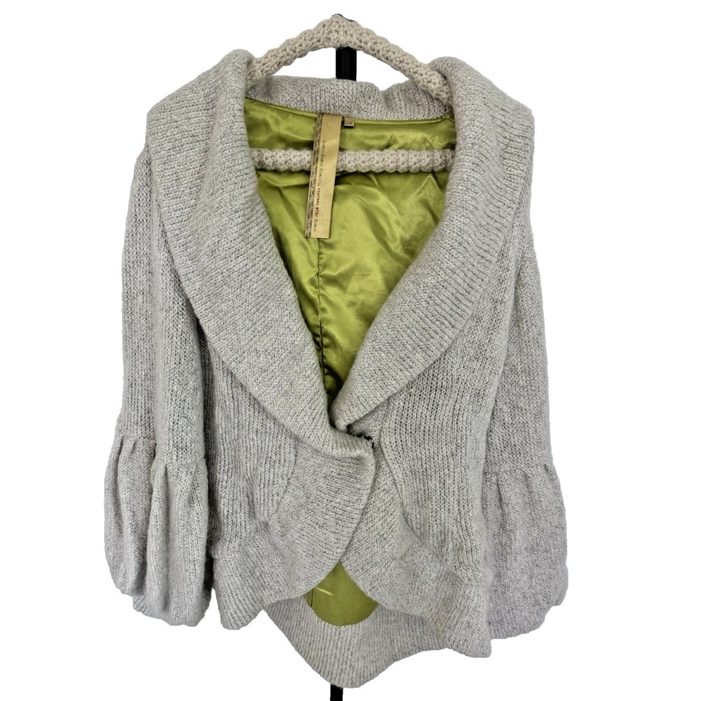 Ibisco by Vanessa Witke 90s Cozy Shawl Collar Gray Wool Blend Cardigan Sz L
